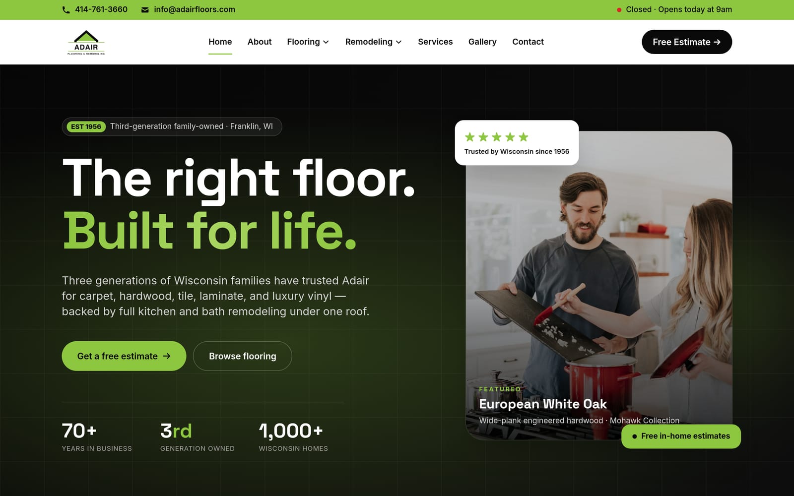 Adair Flooring & Remodeling website home page
